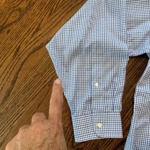 Jos A Bank Traveler Mens Cotton Shirt Button Up Blue Plaid Sz 18 Sleeve 35 NWT - Picture 2 of 9