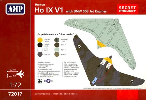 AMP Models 1/72 HORTEN Ho-IX V1 with BMW 003 Jet Engines German Flying Wing - Picture 2 of 7