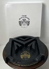 NIB Club Macanudo Cigar Ashtray NYC Black & Gold Round 9.5" Plastic