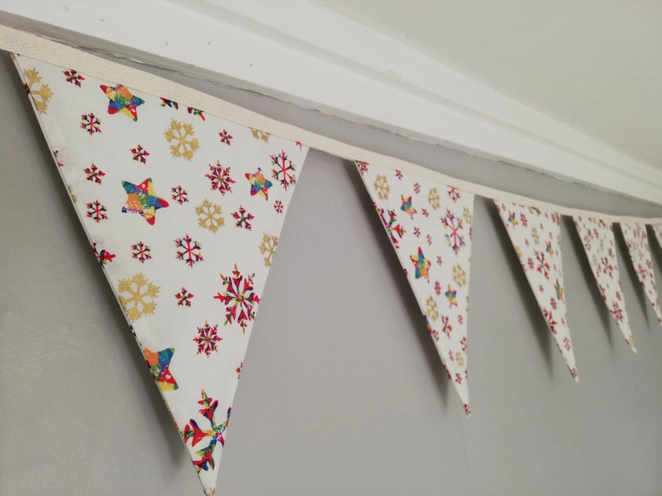 Rainbow Snowflake Fabric Christmas Bunting Foto 3 de 4