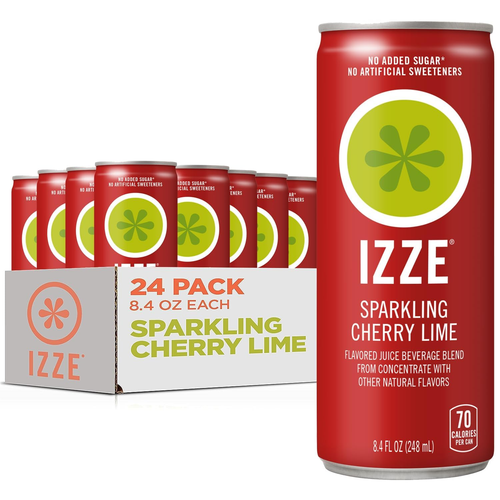 IZZE Sparkling Juice Beverage Blend, Cherry Lime, No Sugar Added, 8.4 FL OZ, 24