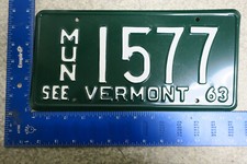 Vermont License Plate Tag 1963 63 VT Municipal MUN Police Cop Town 1577