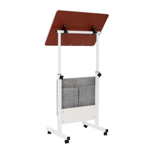 Rolling Laptop Desk Office Computer Table Adjustable Height Stand up w/ Storage - Picture 6 of 23