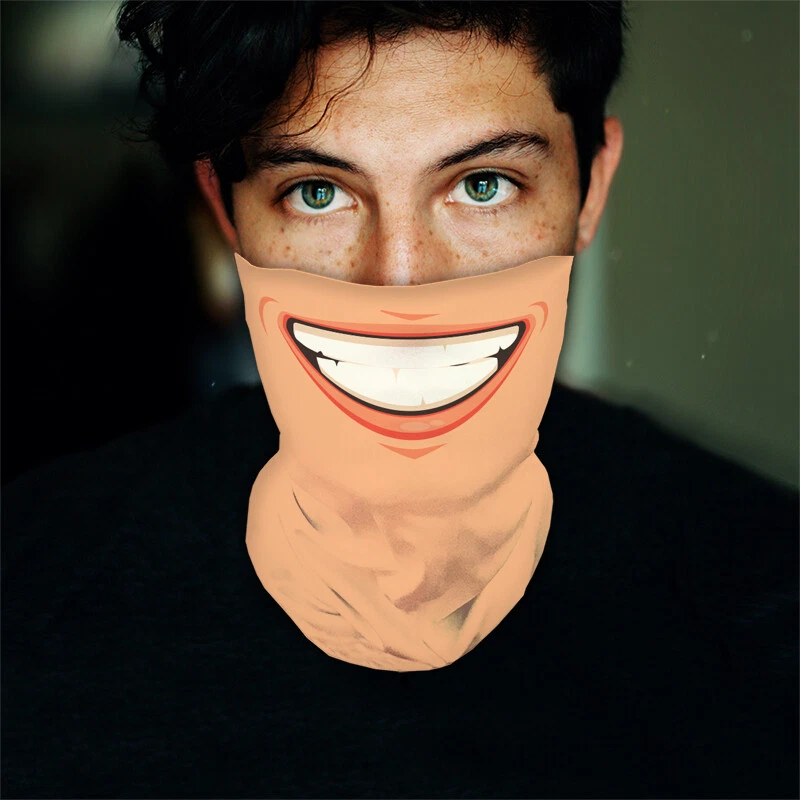 Washable Fabric Face Cover Neck Gaiter With Unique Print Smile Design EU Made - Image 3 of 4