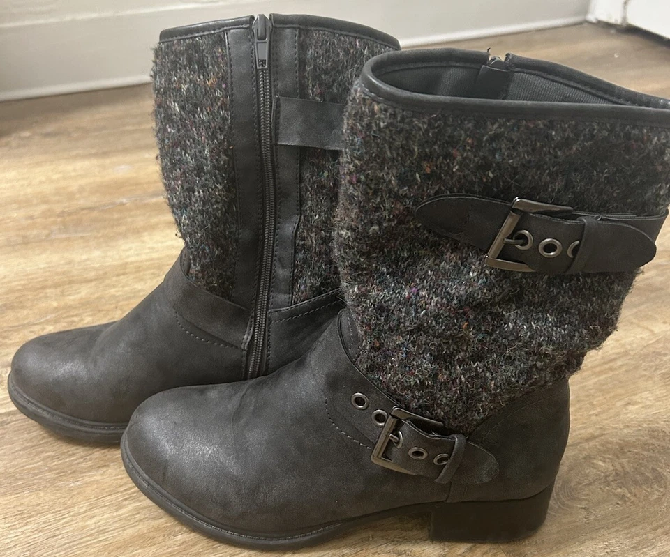 Botas para mujer Relativity Re-Sage gris multicolor tejidas media pantorrilla con hebilla talla 8M Foto 4 de 4