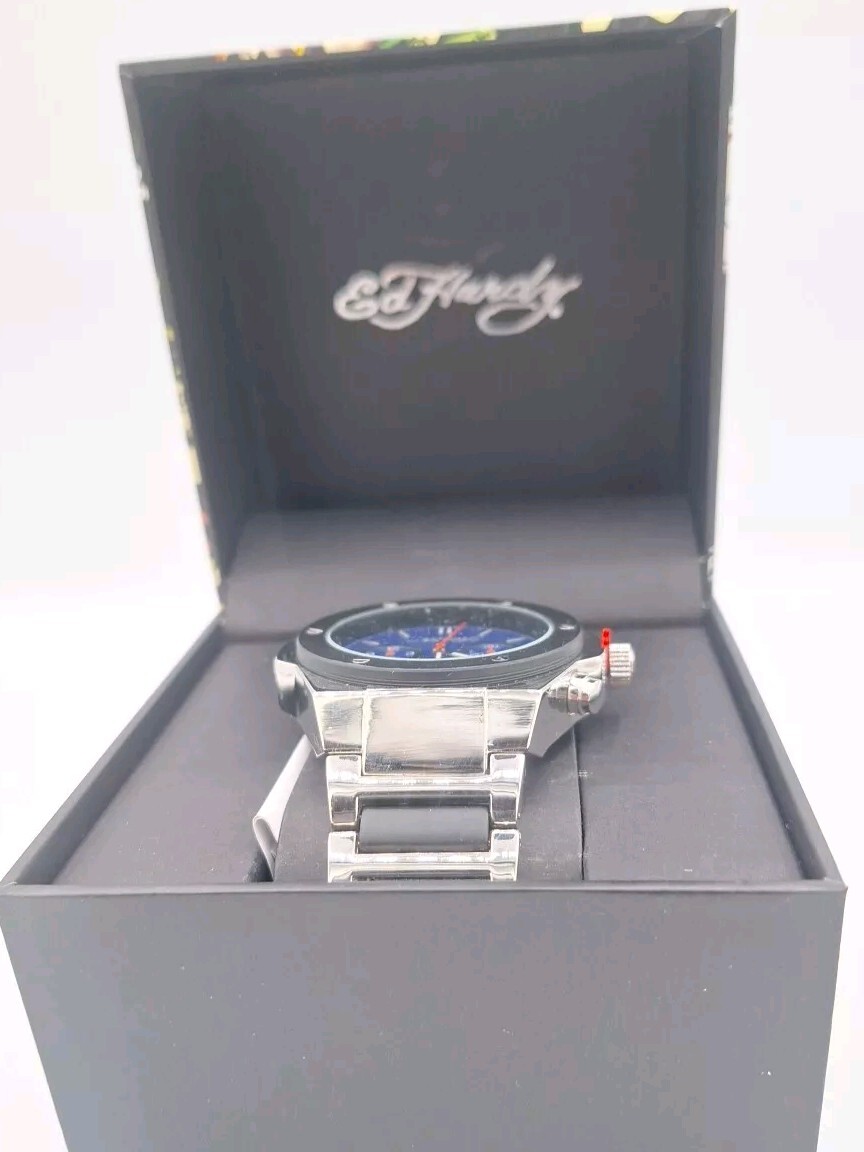 Ed Hardy Men's Brushed Silver Metal Bracelet Watch | eBay