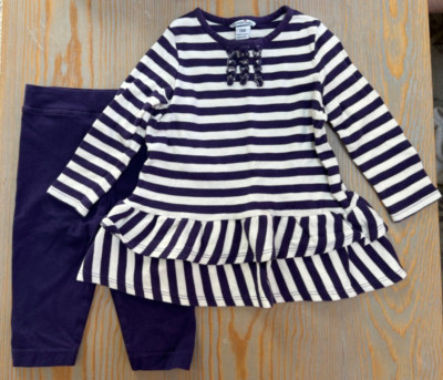 Hartstrings baby girl-toddler ruffle top capri pants set purple striped 24M EUC