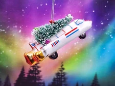 NEW ROCKET SHIP WITH TREE BLOWN GLASS CHRISTMAS ORNAMENT NWT SPACE GALAXY