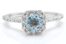3.56 Carat Natural Blue Aquamarine and Diamonds in 14K Solid White Gold Ring