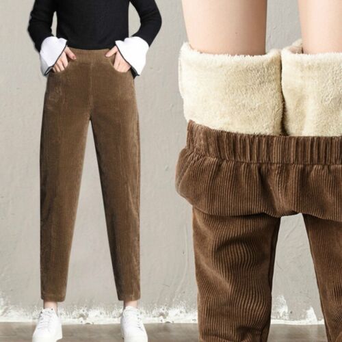 Damen Kord Jeans Hosen Fleecefutter Dick Gummibund Hosen - Bild 9 von 14