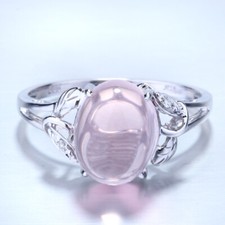 Sale 925 Sterling Silver Engagement Wedding Fine Ring Pave Pink Quartz Oval Cut
