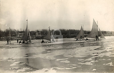 Ice boating on Storm Lake IA Iowa RPPC Photo Postcard COPY