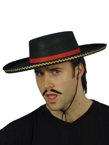 Negro Rojo Español Sombrero Hombre Matador Toro Figher Sombrero de Disfraz - Imagen 1 de 2