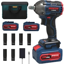 High Toque Power 20V 1/2 inch Brushless Cordless Impact Wrench with 2 Batteries