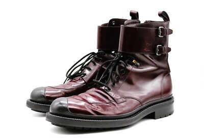 LOUIS VUITTON Black Ice Burgundy Leather Boots Men Size 10