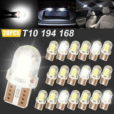 20x T10 194 168 2825 W5W COB LED Interior License Plate Light Bulbs Super White