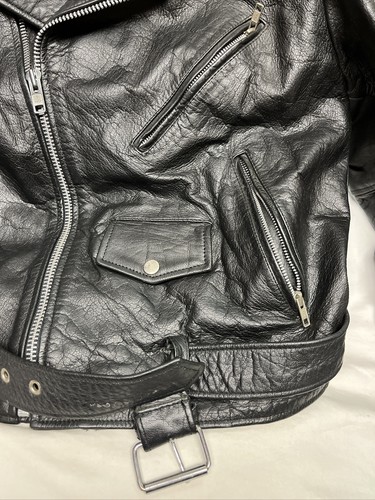 Wilsons Black Leather USA Eagle Embossed Biker Jacket Men’s L *See Description - Picture 6 of 20