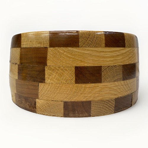 Vintage Multi Segmented Mosaic Wood Hand Made Bowl 6 3/4 inch x 3 1/2 inch - Picture 5 of 12