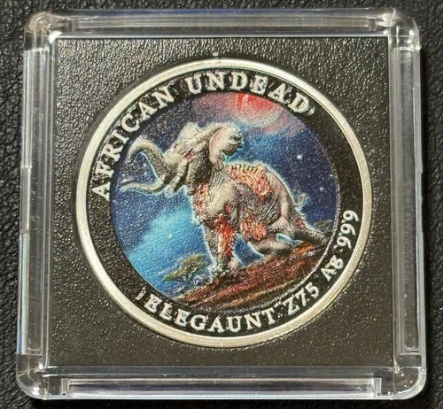 1 Oz .999 Silver Zombucks Eleguant Color African Undead Elephant /1200 Round!