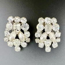 Vintage Rhinestone Dress Clip Pair  Silver Tone 