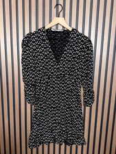 Zara Dress Medium Womens Black White Floral Fit & Flare Long Sleeve
