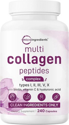 Multi Collagen Pills for Women & Men, 240 Capsules | Type I, II, III, V, X | Hyd