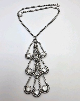 Vintage Victorian Revival 3 Tier Open Bezel Glass & Rhinestone Festoon Necklace