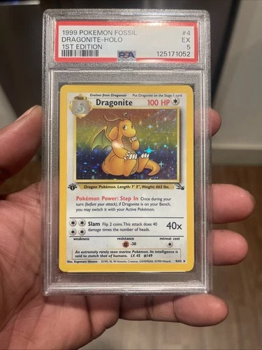 1999 Pokemon Fossil Dragonite Holo 1st Edition PSA 5