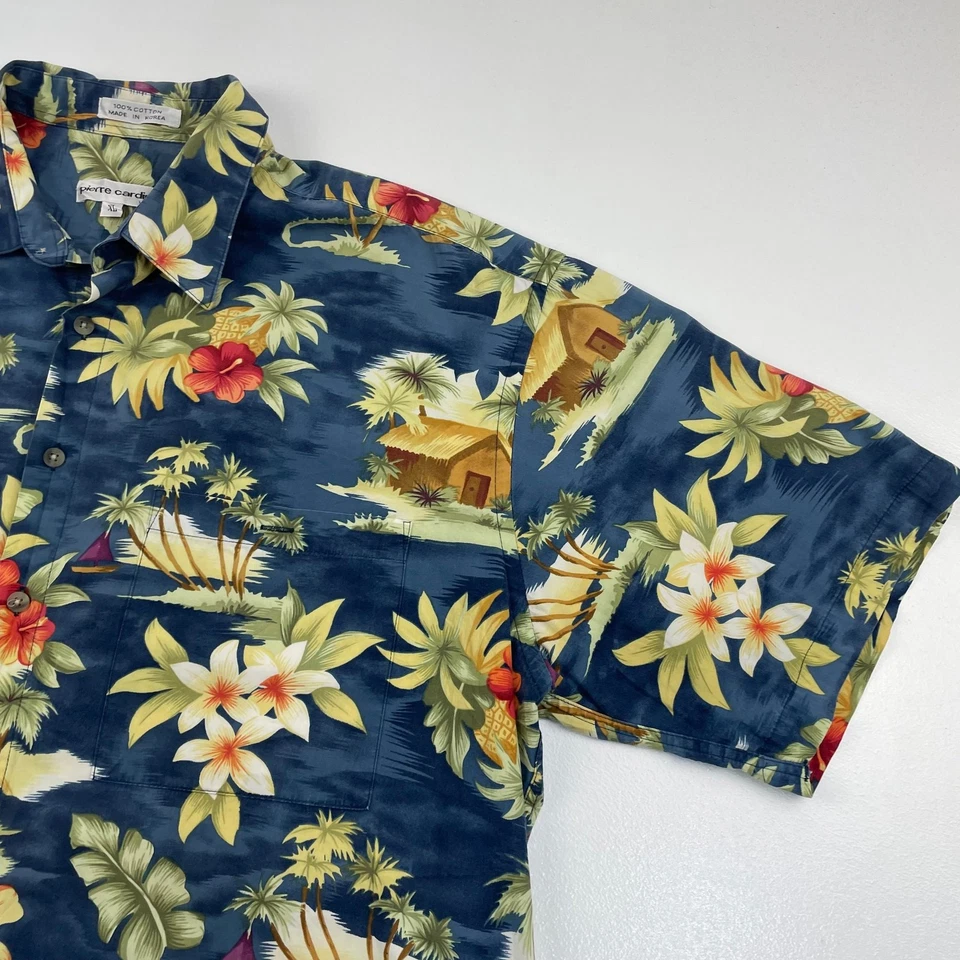 PIERRE CARDIN Hawaiian Shirt Floral Tropical Print Blue Mens XL - Image 2 of 4
