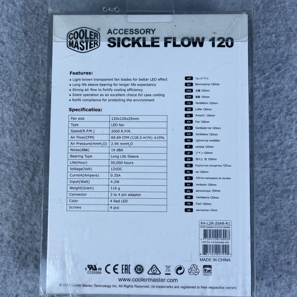Cooler Master SickleFlow 120mm Red LED Fan 2000 RPM R4-L2R-20AR-R1 New Sealed - Image 2 of 4