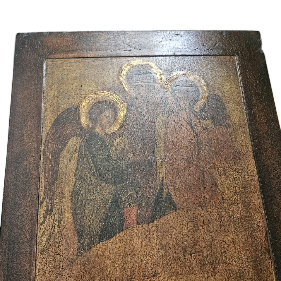 Винтажная икона Андрея Рублева Троицкое дерево русское православное христианское искусство 11x14 60-е - Изображение 3 из 4
