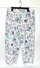 Talbots Women's Paisley Floral Crop Pants, Mid-Rise, Blue/White, Size 14