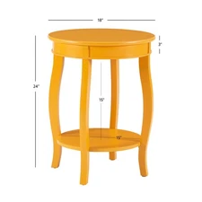 Linon Wren 18.5" Round Accent End Table with Shelf in Bright Yellow Painted Wood
