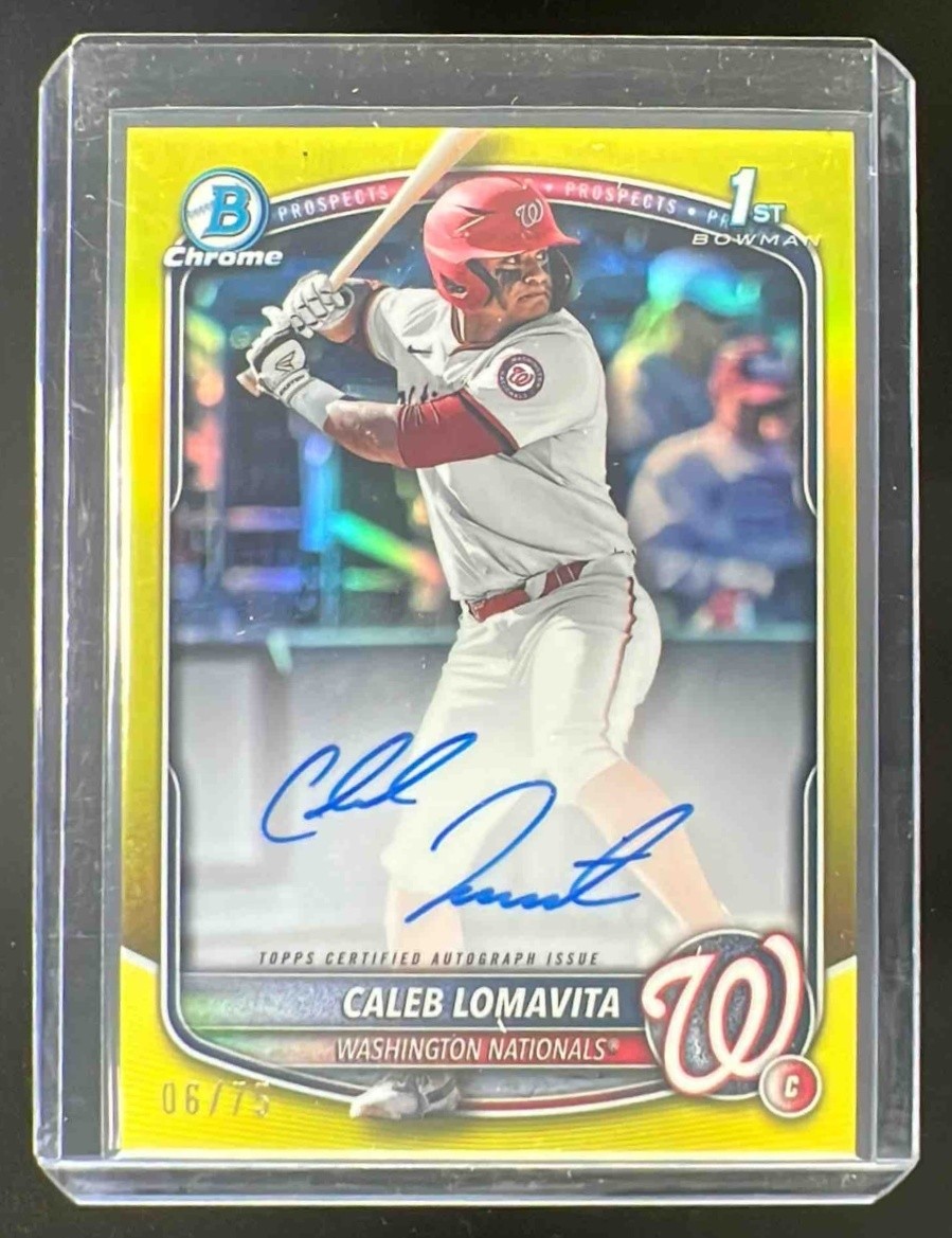 2025 Bowman Caleb Lomavita Chrome Auto Yellow Refractor 06/75 #CPA-CLO 1st