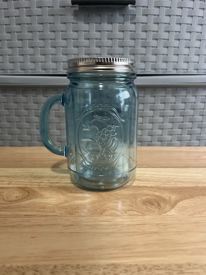 Taza de viaje de plástico con aislamiento Aladdin Mason Jar 20 oz azul con tapa sin pajita Foto 2 de 4
