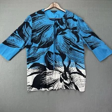 Ming Wang Womens 2XL Floral Ombre Acrylic Knit Blazer Jacket Blue