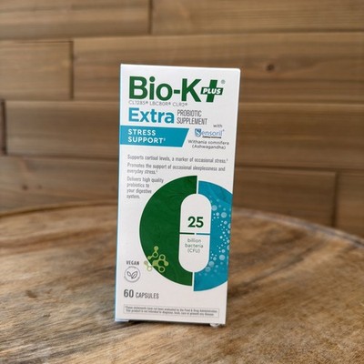 Bio-K Plus Extra Probiotic Stress Support 25 Billion CFU 60 Vegan Caps Exp 05/26
