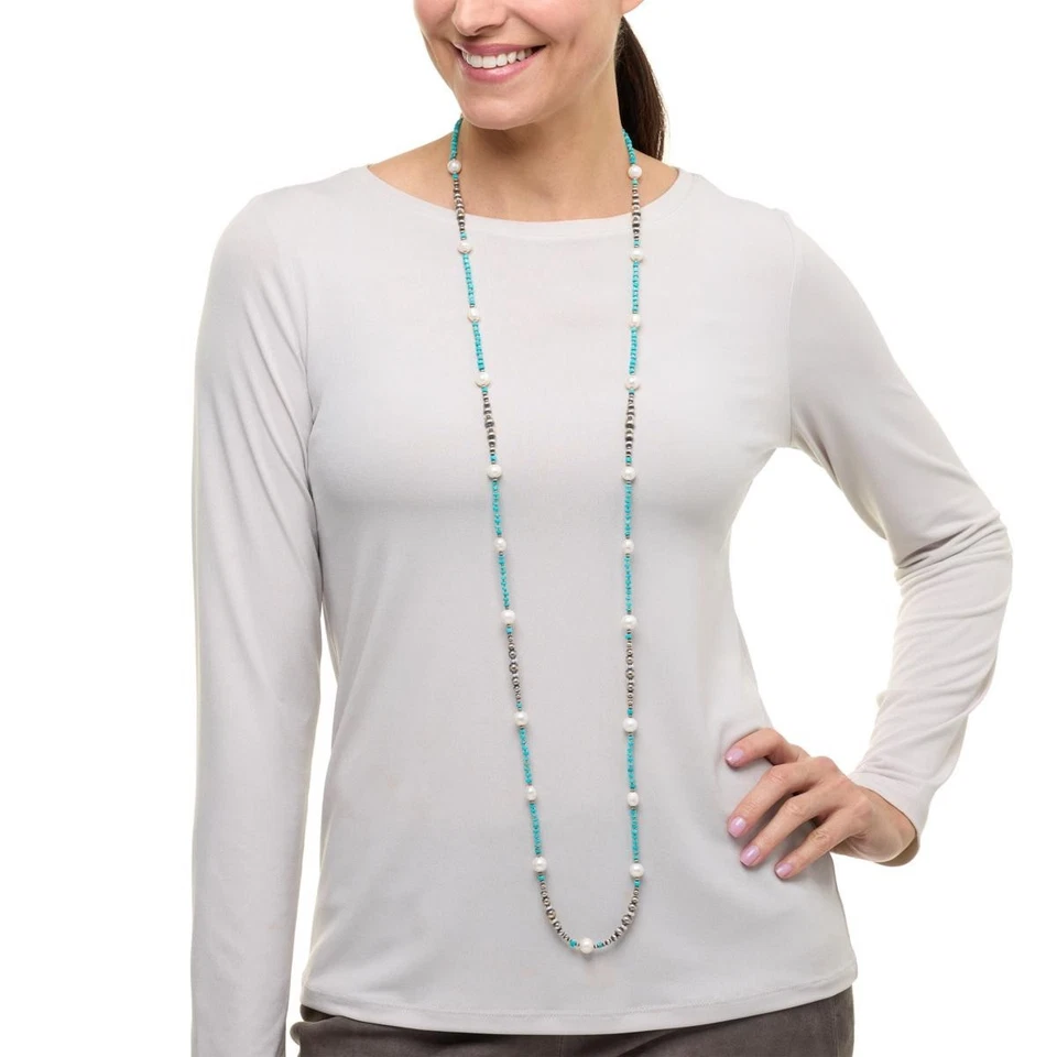 Collar de perlas navajo turquesa de la Bella Durmiente Chaco Canyon 60" - Nuevo con etiquetas - $399,95 Foto 4 de 4