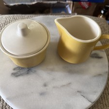 Vintage Mid-Century Modern Yellow and White Sugar and Creamer Made In The USA