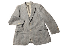 Vtg 80s Harris Tweed Stanley Blacker Herringbone Wool Blues Blazer Mens 42 READ