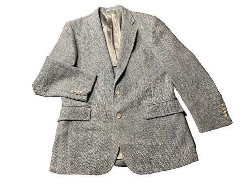 Vtg 80s Harris Tweed Stanley Blacker Herringbone Wool Blues Blazer Mens 42? READ - product listing photo