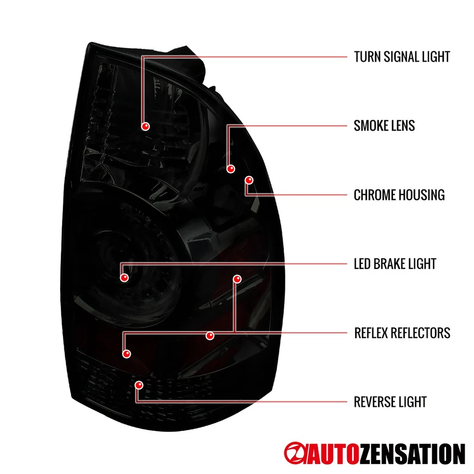 Dark Smoke Tail Lights Fits 2005-2015 Toyota Tacoma LED Brake Lamps Left+Right Foto 4 de 4