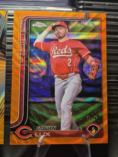 2 Card Gavin Lux Rookie Chrome Lot OnCard Auto+Orange Wave /25 Reds/Dodgers LšK - Picture 3 of 21