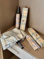 Vintage Folding Umbrella Nova Check Beige Storage Bag