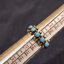 Sterling And Turquoise Single Row Snake Eye Ring, Adjustable Size.