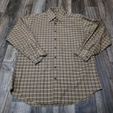 Scott Barber Button Shirt Men Medium Brown Plaid Long Sleeve Cotton Long Sleeve