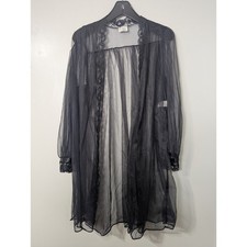 Vintage Cinema Etoile Size M Black Sheer Lace Open Front Robe Made In USA 36" L