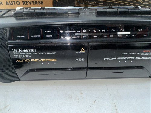 VTG Emerson AC2350 AM/FM Stereo Radio Dual Cassette Recorder Auto Reverse Retro - Picture 3 of 16