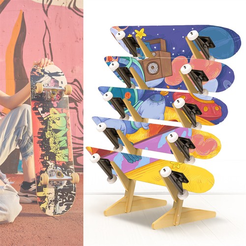 Floor Skateboard Rack Five-Layer Wooden Skateboard Storage Floor Display Stand - Picture 3 of 11