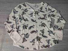 Time And Tru Henley Shirt Large 12 14 Waffle Knit Top White Paisley Thermal 